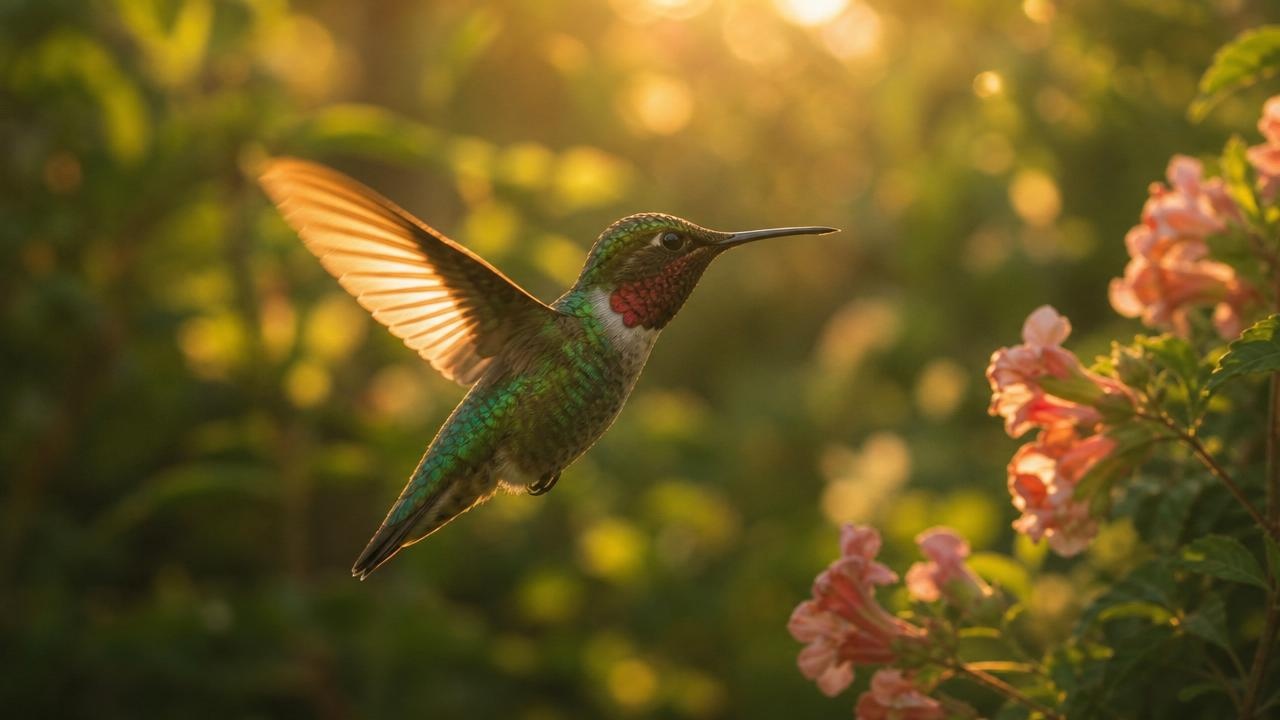 Hummingbird in golden light